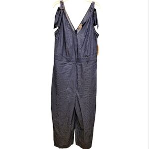 Cremieux Ribbon Tie Strap Blue White Pinstripe Romper Size 10